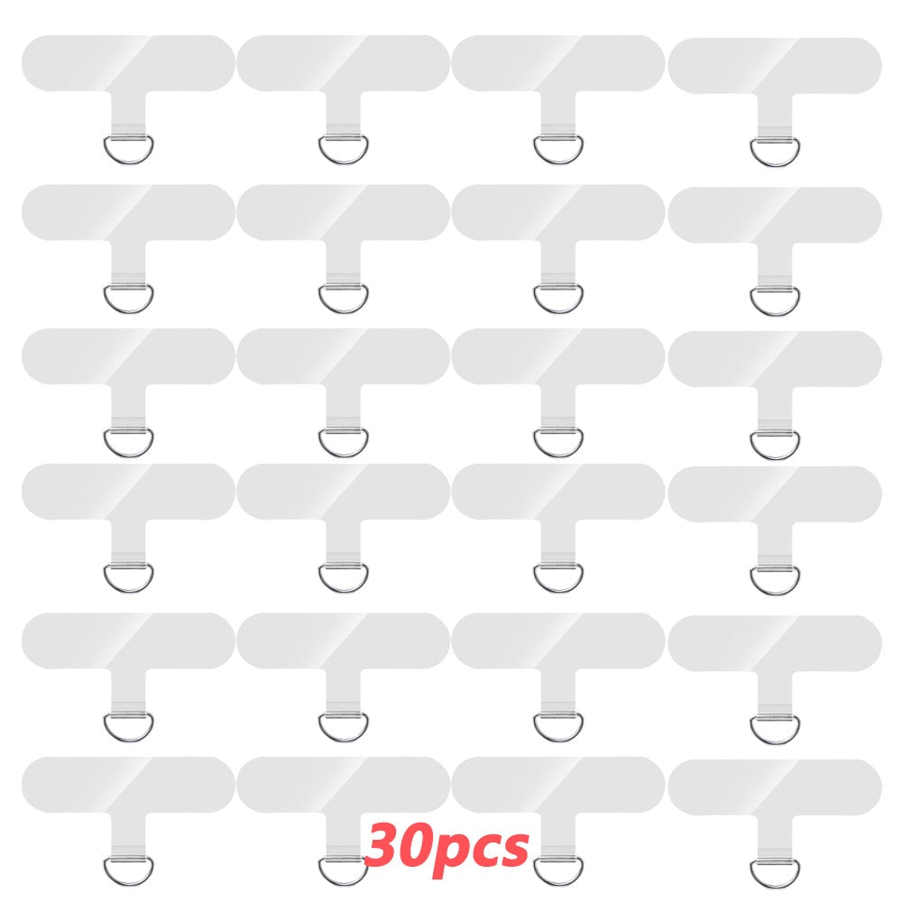 Phone Lanyard Patch 30pcs Transparent TPU Adhesive Pad Metal Buckle Anti-Lost Hook Universal DIY Strap Tether Kit for Phone Cases Keys