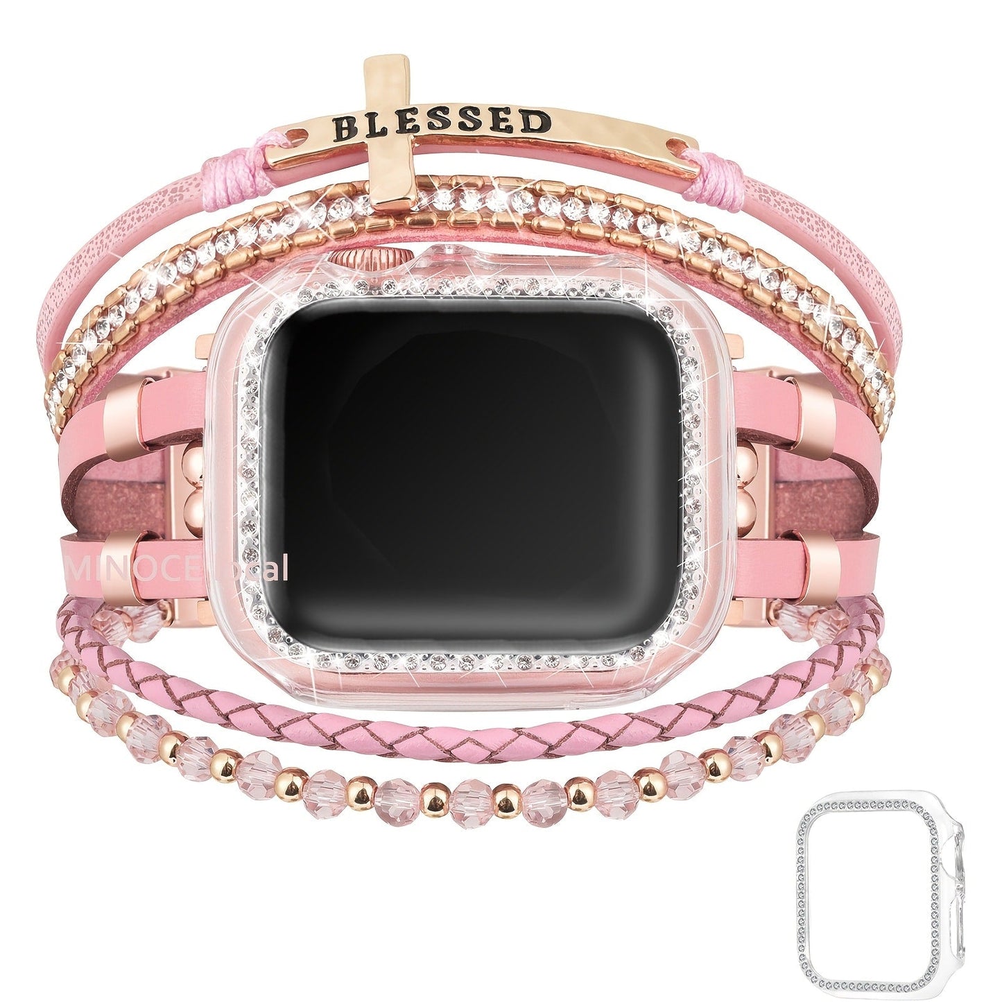 Watch Band Bracelet with Multilayer Beads, Integrated Bumper Frame and Five Colors for Apple Watch Sizes