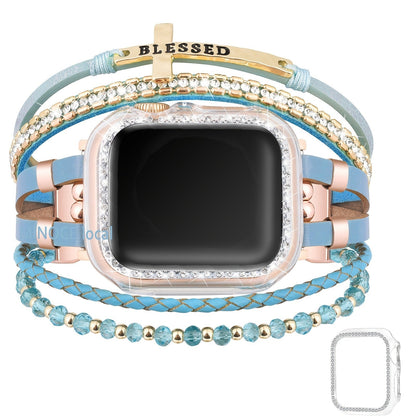 Watch Band Bracelet with Multilayer Beads, Integrated Bumper Frame and Five Colors for Apple Watch Sizes