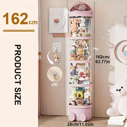 Stuffed Animal Storage Tower, Clear Plastic Toy Organizer with Layered Shelves, Visible Spacious Display Box for Kids Room