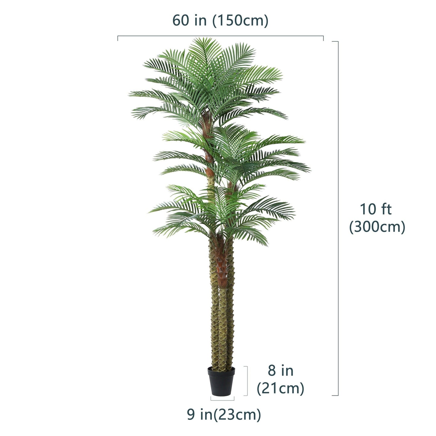 Artificial Palm Tree with Potted Base in 8 or 10 Foot Heights and Layered Golden Cane-Style Trunks
