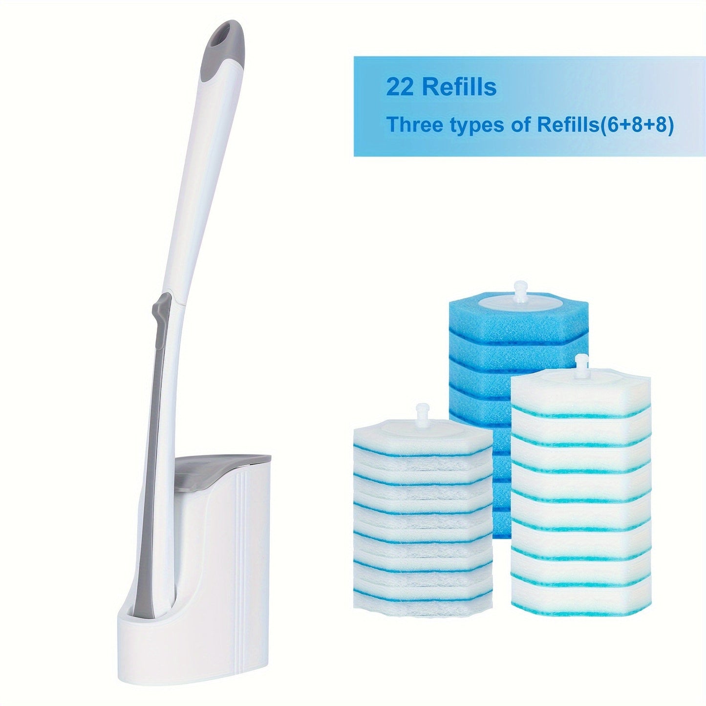 Disposable Toilet Brush Set with Refills & Holder - Wall Mounted or Floor Standing Toilet Cleaning System