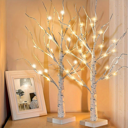Artificial Birch Wood LED Lamp 2ft - 24 White Lights, USB & Battery Powered Decorative Tree Branch Light for Bedroom