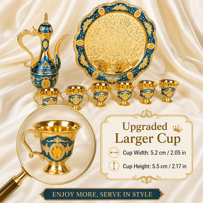 Vintage Turkish Coffee Tea Set – Zinc Alloy Teapot, 6 Cups & Tray | European Style Luxury Gift Set for Tea, Coffee & Cappuccino