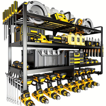 Wall Tool Storage Rack Metal Organizer - 4 Layer Cordless Drill Holder Clamp Bracket for Entryways, Bedrooms and Living Spaces