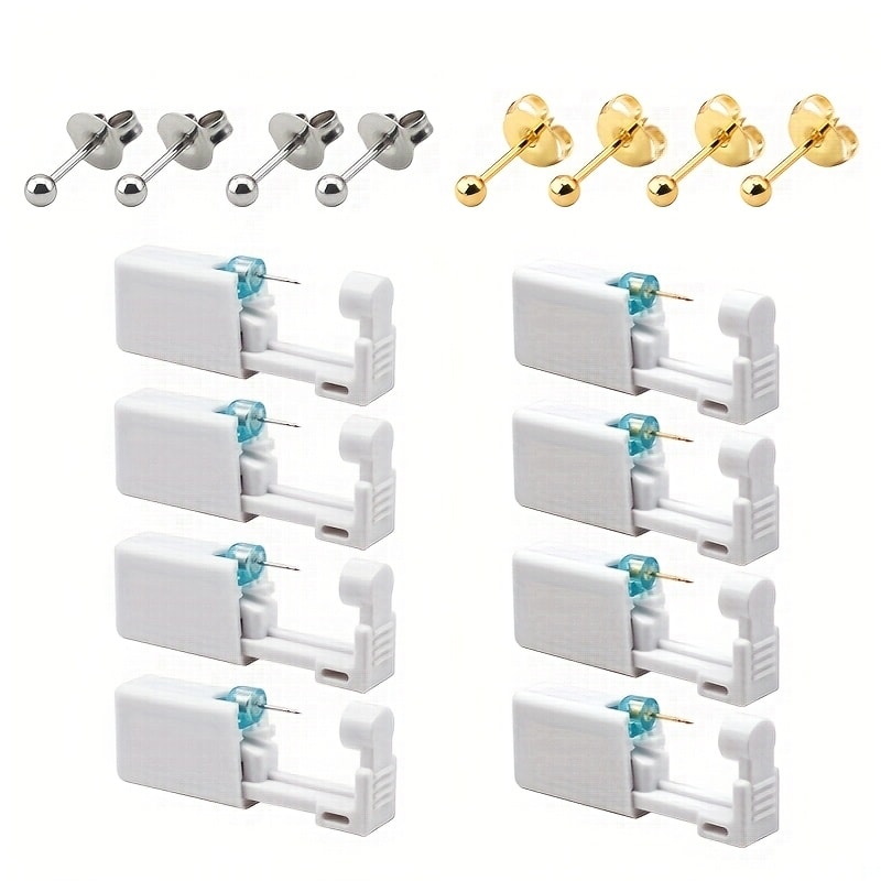Ear Piercing Kit, 8 PCS Disposable Self Piercing Gun with 316 Stainless Steel Earrings for Entryways, Bedrooms and Living Spaces