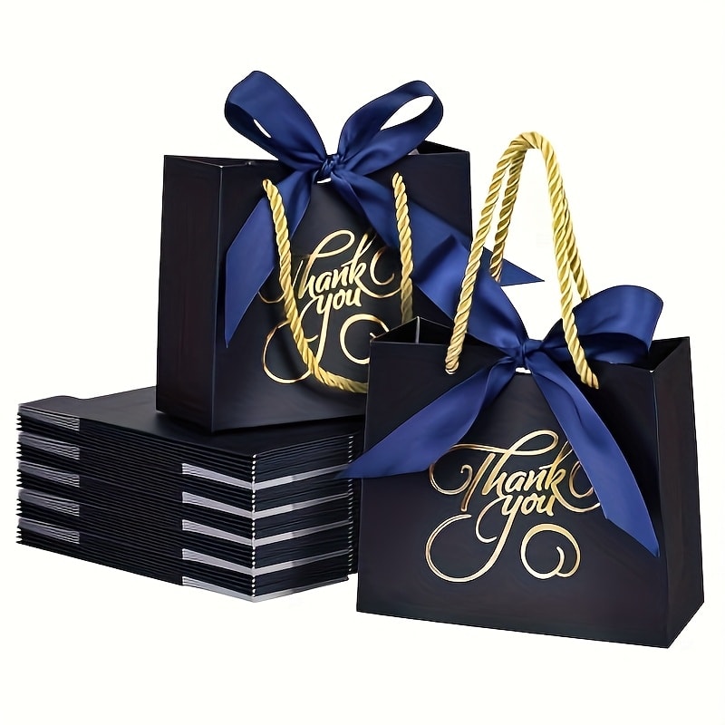 Gift Bag Set Small Thank You Print, 50 Handle Bags in Pink, Green, White, Red or Blue, 5.5 x 2.4 x 4.7 Inches