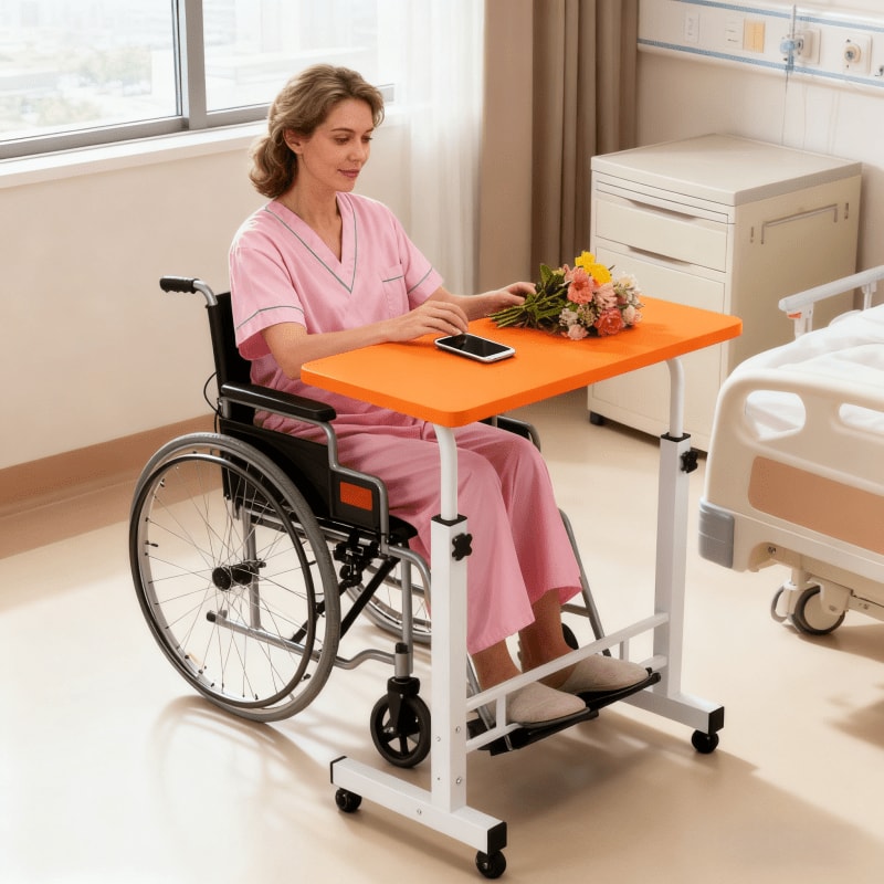 Adjustable Height Rolling Overbed Nursing Table 3-Layer Shelves Bedside Tray for Elderly for Entryways, Bedrooms and Living Spaces