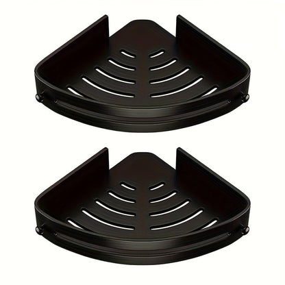 Corner Shower Shelf 2-Layer Nail-Free Bathroom Caddy, No Drill Plastic Shampoo Holder & Organizer for Shower