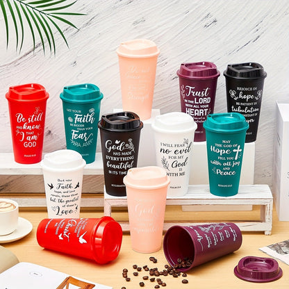 Bible Verse Tumbler Drinkware Set, 24 Plastic 16oz Cups with Matching Lids in Solid or Shiny Color Options