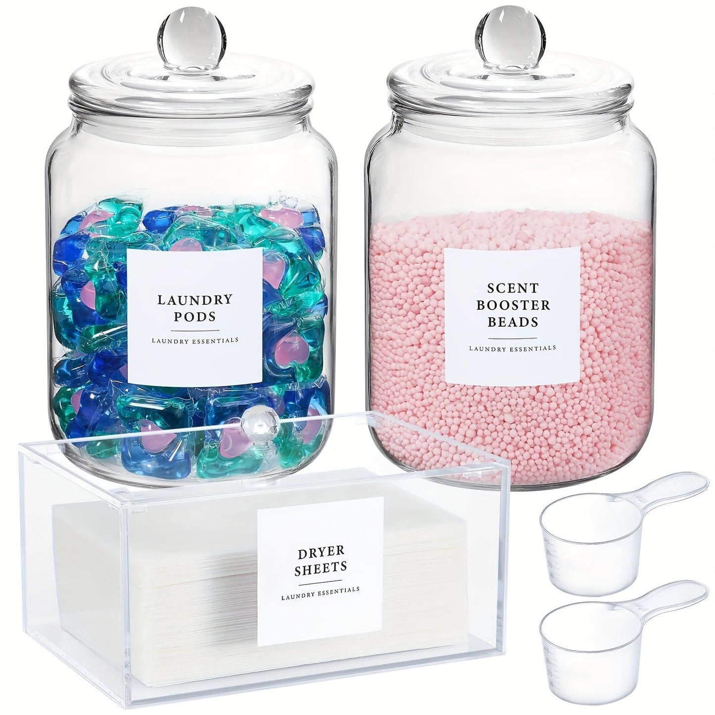 Airtight Glass Jars with Lids Labels and Spoons Half Gallon Storage Canisters for Laundry Detergent Pods Scent Booster Beads Kitchen Pantry
