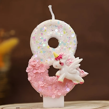 Unicorn Number Cake Topper 0-9 Birthday Party Decoration Glitter Figure Candle Topper for Entryways, Bedrooms and Living Spaces