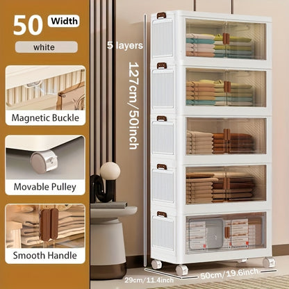 Storage Cabinet Collapsible Modular Locker with Magnetic Doors, Wheels and One to Five Layers