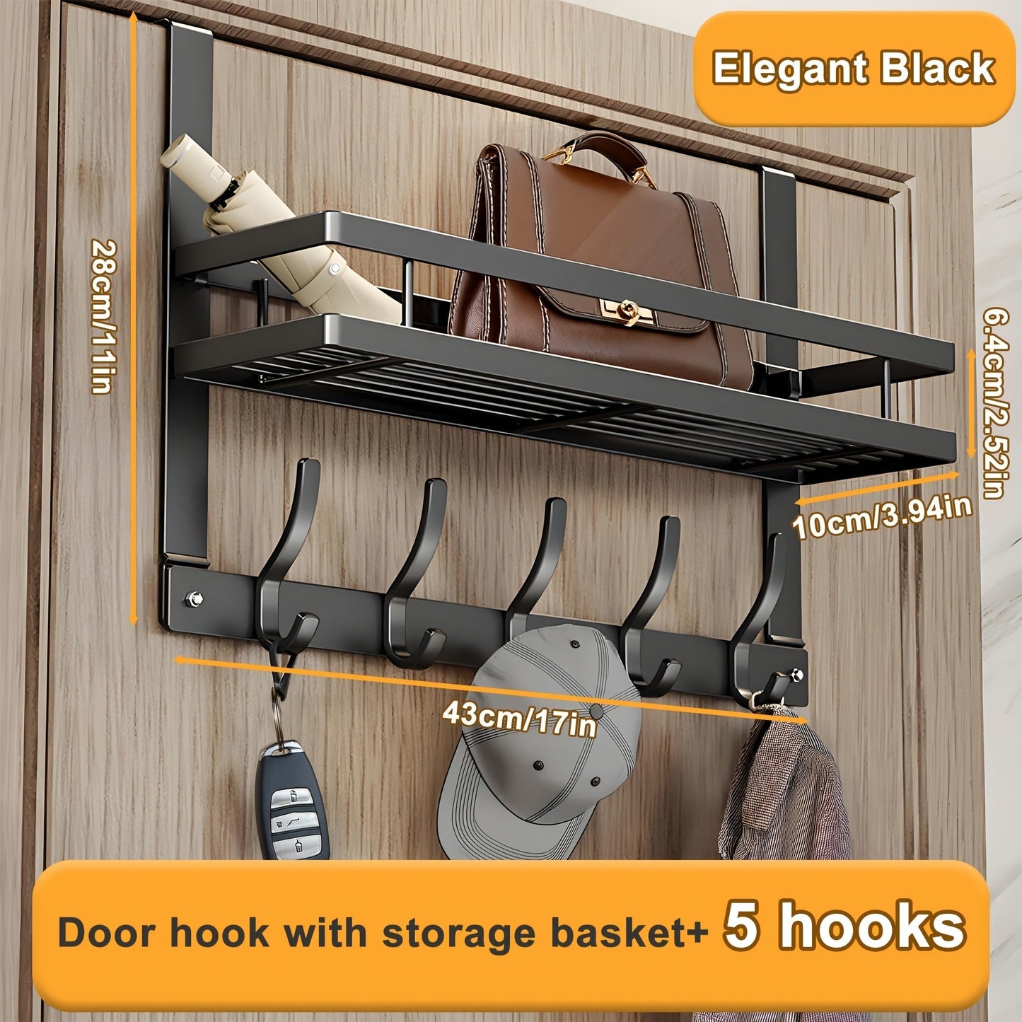 Over Door Hook Rack Metal | No Drill Behind Door Organizer with 5 6 8 Hooks for Clothes Bags Keys Towels – Space-Saving Wall Mount Storage