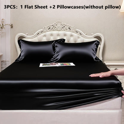Satin Fitted Sheet Set with Pillowcases – Cooling Smooth Breathable Wrinkle-Resistant Bed Sheets, Machine Washable Ultra Soft for Hot