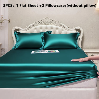 Satin Fitted Sheet Set with Pillowcases – Cooling Smooth Breathable Wrinkle-Resistant Bed Sheets, Machine Washable Ultra Soft for Hot