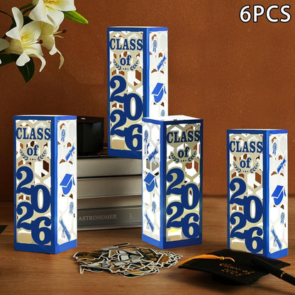Graduation Centerpiece Set 6pcs Class of 2026 – Decorative Lantern Box Table Decorations for High School & College Graduation Party