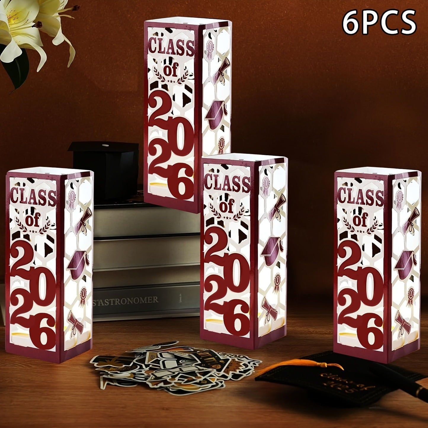 Graduation Centerpiece Set 6pcs Class of 2026 – Decorative Lantern Box Table Decorations for High School & College Graduation Party