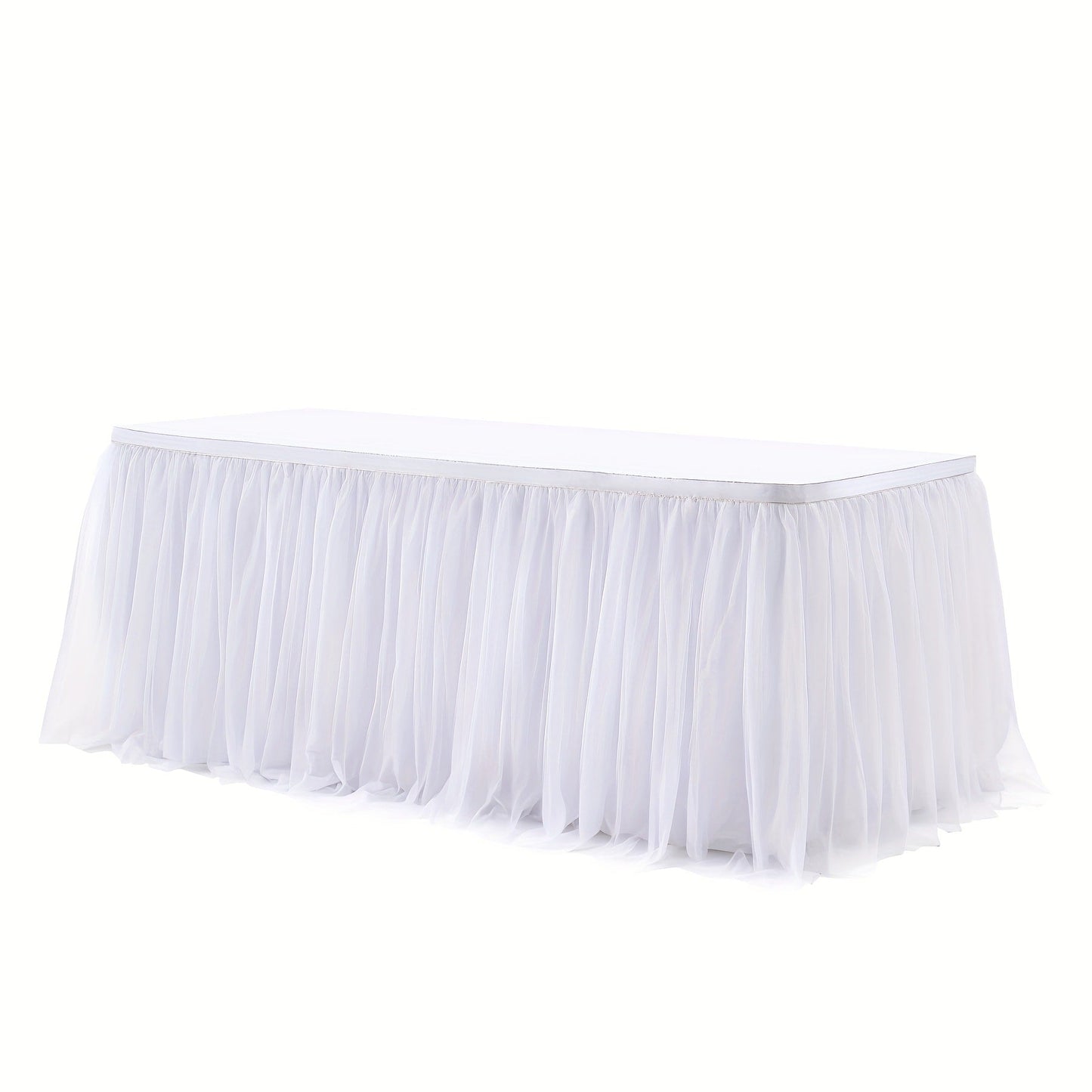 Six-Foot Gathered Tulle Table Skirt with Ten Solid or Multicolor Options for Parties and Events