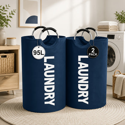 Tall 95L Laundry Basket Set with 14.96 x 31.1-Inch Fabric Bins in Single Gray or Two-Piece Color Options