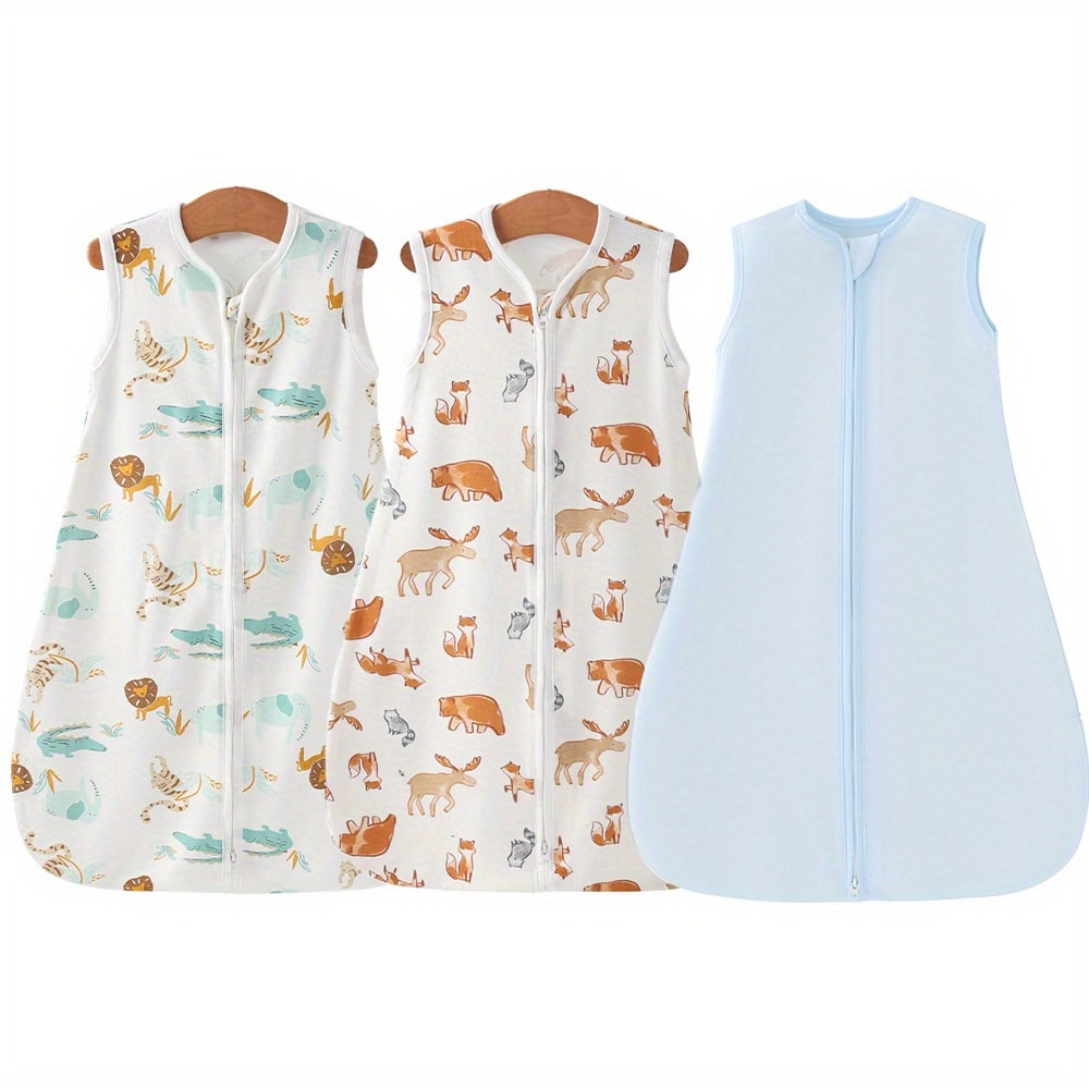Baby Sleeping Bag 2/3pcs Two-Way Zip Wearable Blanket Anti-Kicking Swaddle 0-24 Months Boys Girls Air-Conditioned Room