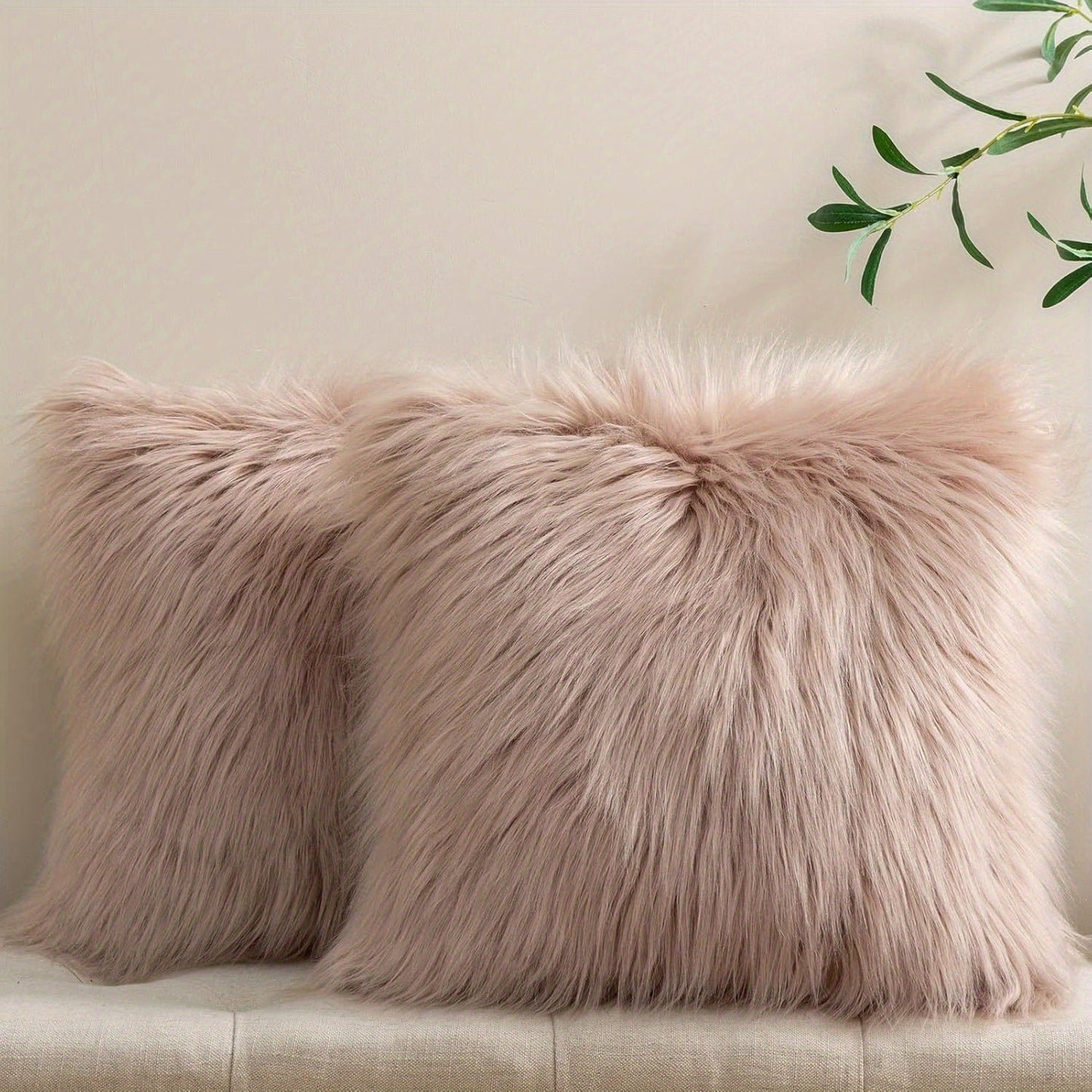 Faux Fur Throw Pillow Covers Pack of 2 – Luxury Soft Fluffy Decorative Cushion Covers for Couch Bed Sofa, Pet Friendly, Zipper Closure