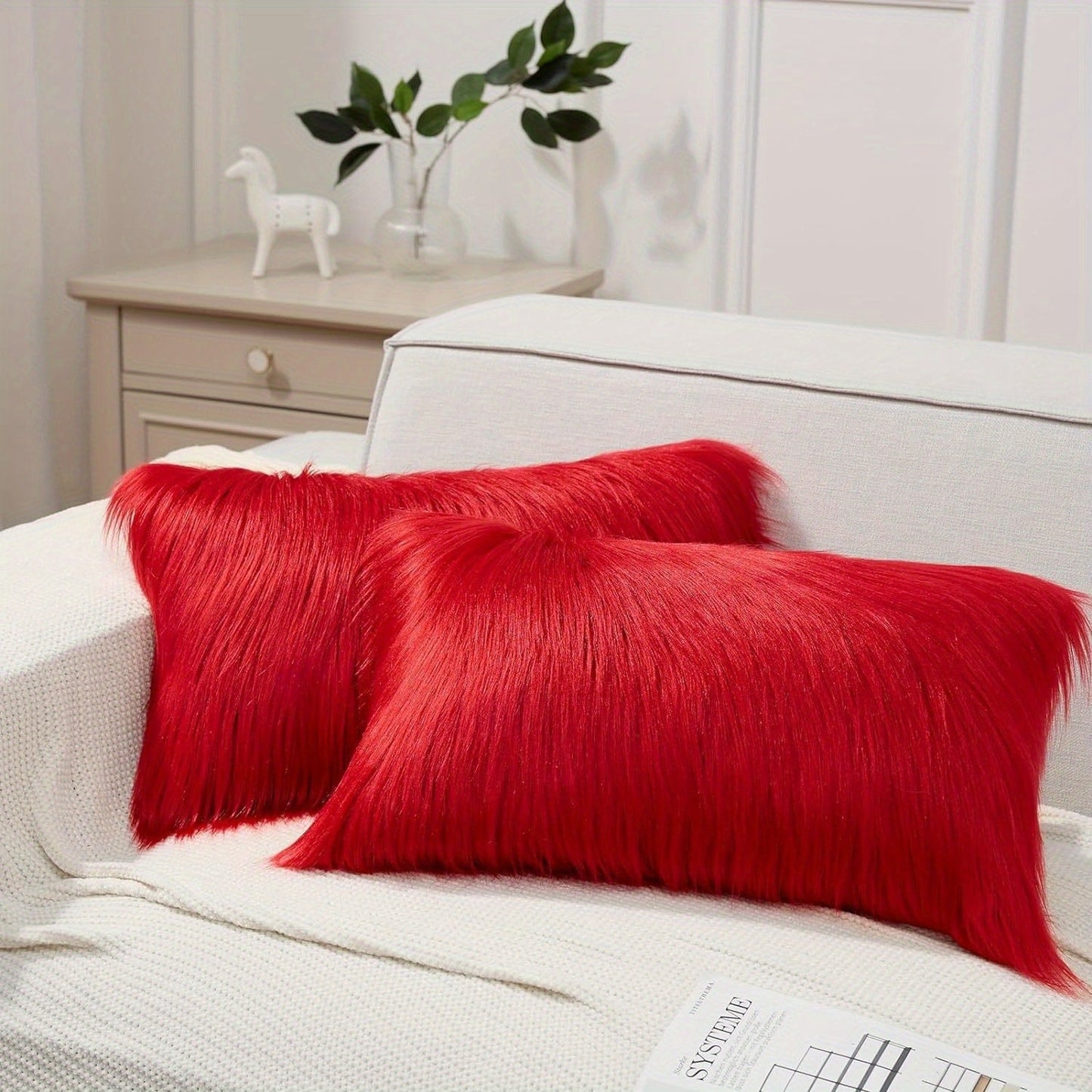 Faux Fur Throw Pillow Covers Pack of 2 – Luxury Soft Fluffy Decorative Cushion Covers for Couch Bed Sofa, Pet Friendly, Zipper Closure