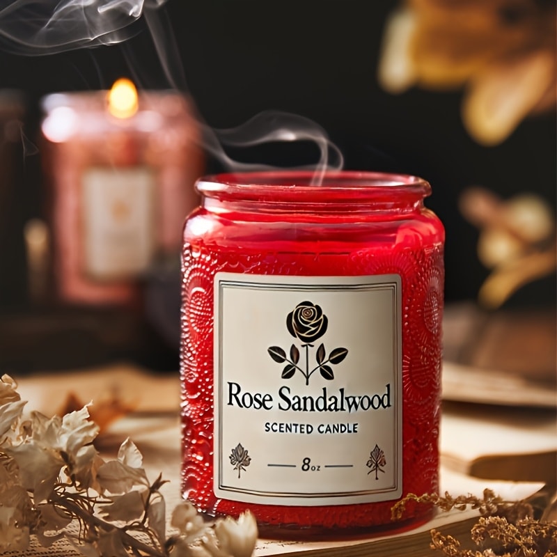 8oz Oval Glass Jar Candle with Ribbon Detail in Rose Sandalwood, Eucalyptus Mint or Coffee Bliss