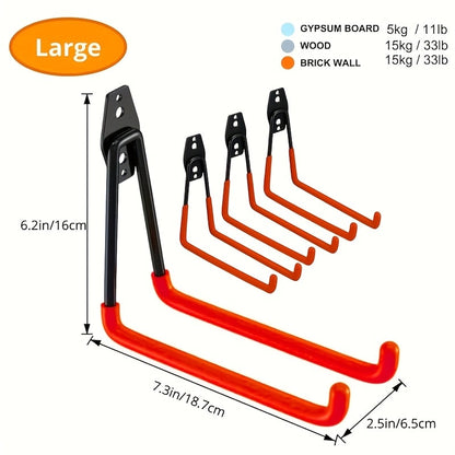 Garage Wall Hooks Storage Rack - Iron Utility Hooks for Power Tools, Ladders, Bikes, Ropes - Wall Mount Organizer for Garage