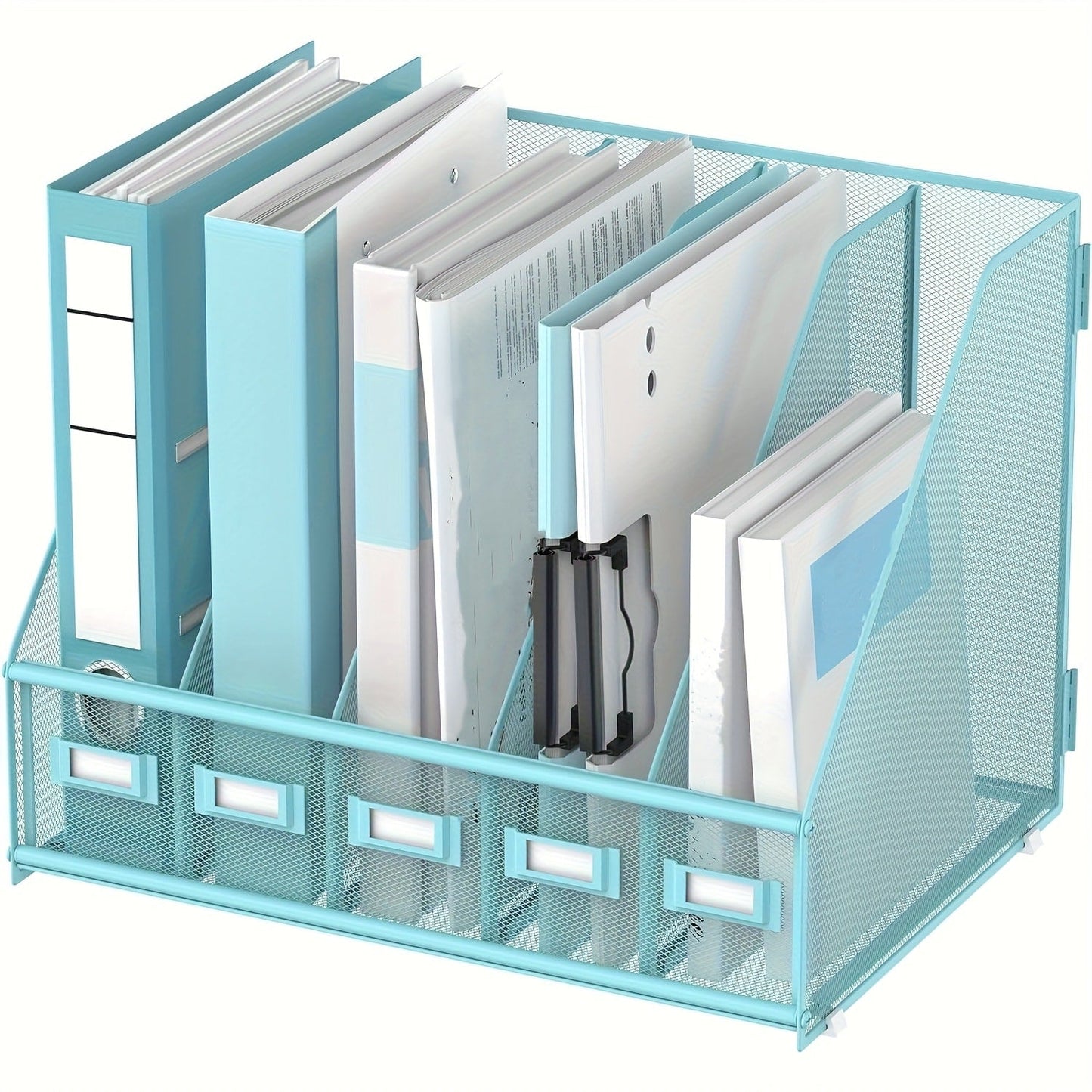 Metal Desk File Organizer 5 Vertical Compartments Magazine Holder Desktop File Rack for Entryways, Bedrooms and Living Spaces