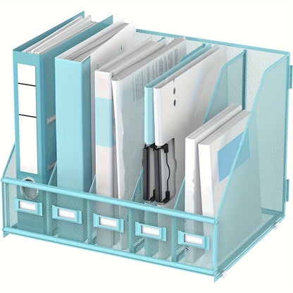 Metal Desk File Organizer 5 Vertical Compartments Magazine Holder Desktop File Rack for Entryways, Bedrooms and Living Spaces