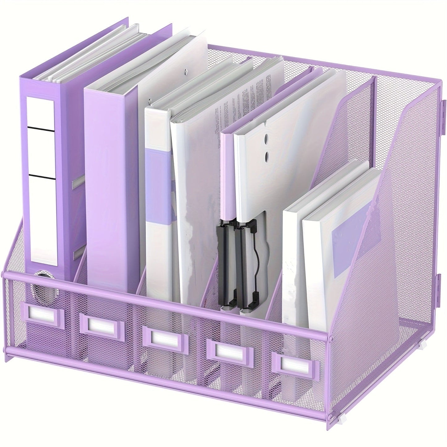 Metal Desk File Organizer 5 Vertical Compartments Magazine Holder Desktop File Rack for Entryways, Bedrooms and Living Spaces