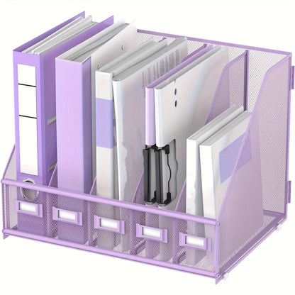 Metal Desk File Organizer 5 Vertical Compartments Magazine Holder Desktop File Rack for Entryways, Bedrooms and Living Spaces