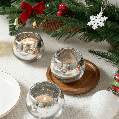 Round Glass Votive Candle Holder Sets in Gold, Pink, Silver or Green with 6-, 12- or 24-Piece Options