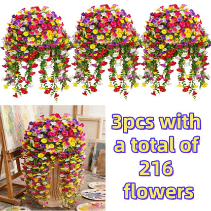 Artificial Rose Vine Hanging Garland 3pcs 216 Flowers – High-Density UV-Resistant Faux Rose Flower Vines with Realistic Roses & Foliage