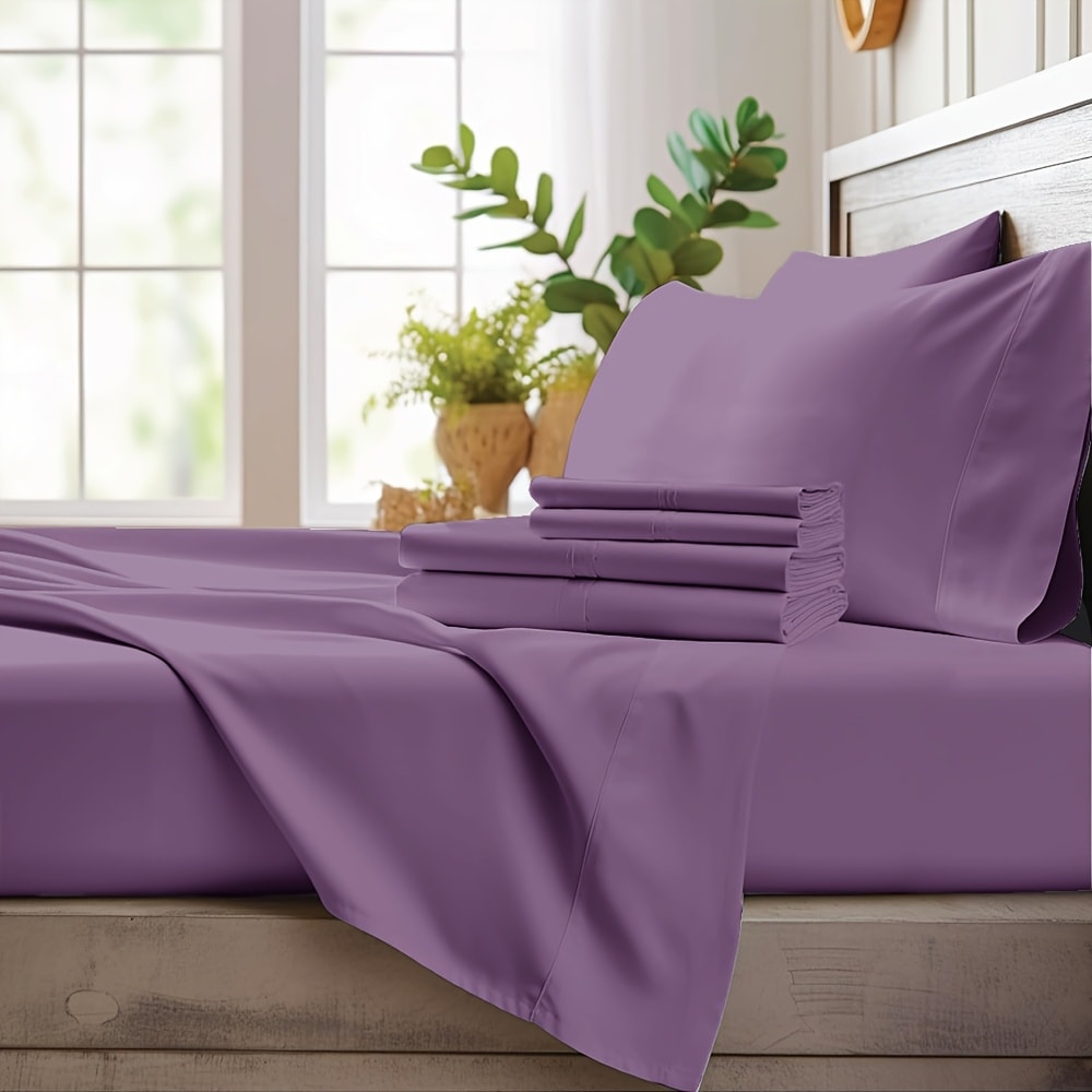 Bamboo Cooling Sheet Set 4pcs, Deep Pocket Fitted Sheet Flat Sheet Pillowcases for Hot Sleepers Twin Full Queen King