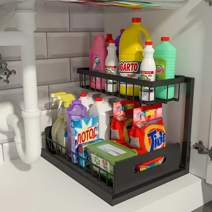Under Sink Storage Organizer 2-Tier Slide-Out Shelf in 1 or 2 Packs and Three Color Options