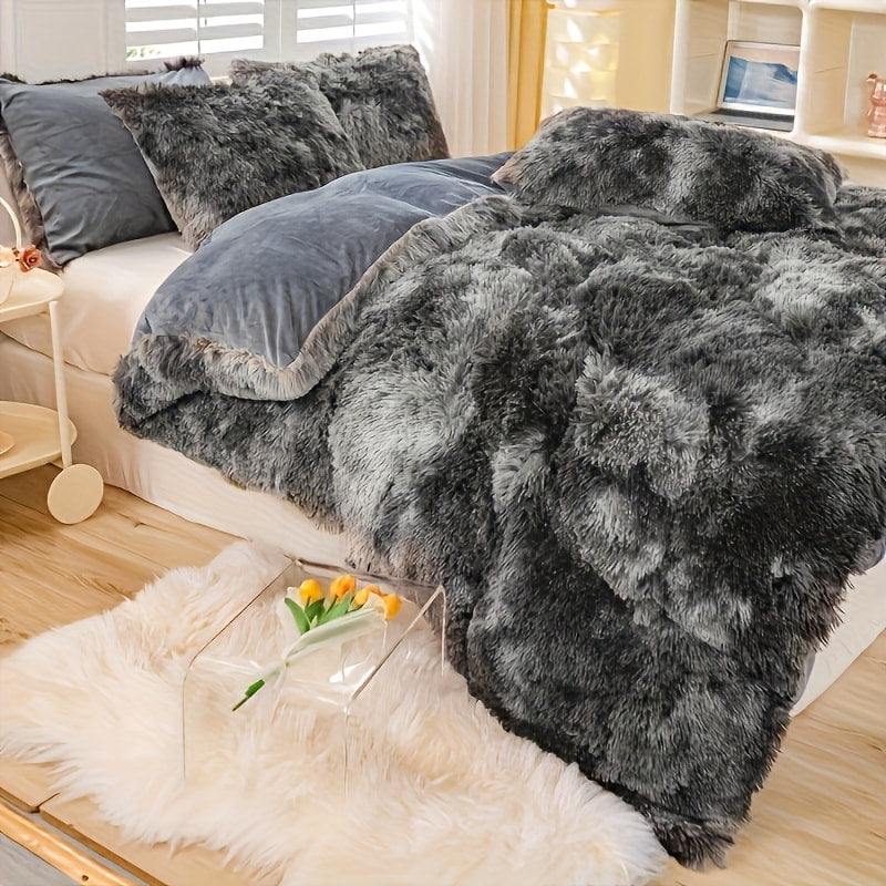 Plush Duvet Cover 100% Polyester Soft Warm Zipper Closure Cozy Bedroom Bedding Twin Full Queen King Solid Tie Dye 14 Colors for Bedroom