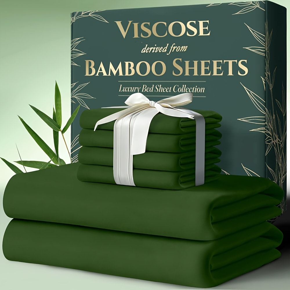 Bed Sheet Set Bamboo-Derived Fabric with Four Bed Sizes, specified Sheet Dimensions and Thirteen Colors