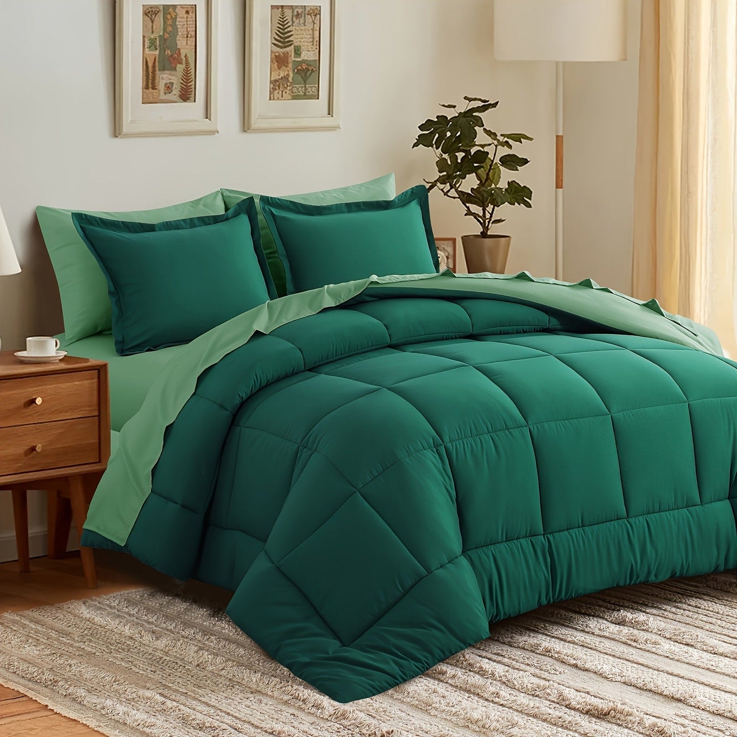 7 Piece Comforter Set Luxury Soft Fluffy Bedding All Season Bed in a Bag with Comforter Fitted Sheet Flat Sheet Pillowcases Hypoallergenic