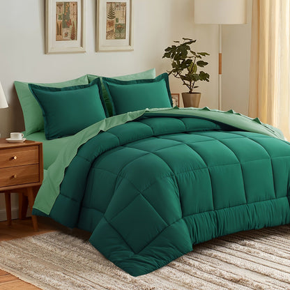 7 Piece Comforter Set Luxury Soft Fluffy Bedding All Season Bed in a Bag with Comforter Fitted Sheet Flat Sheet Pillowcases Hypoallergenic