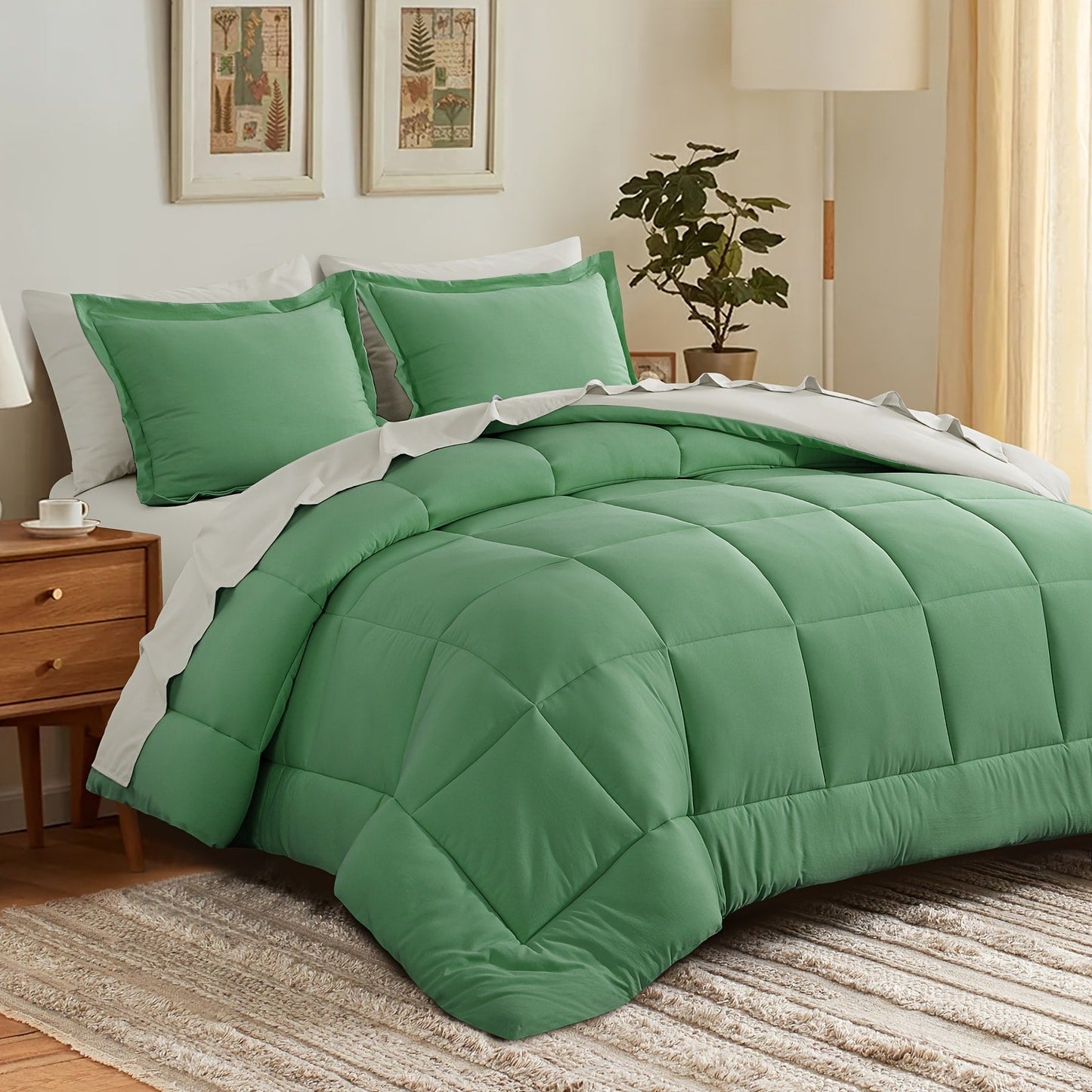 7 Piece Comforter Set Luxury Soft Fluffy Bedding All Season Bed in a Bag with Comforter Fitted Sheet Flat Sheet Pillowcases Hypoallergenic