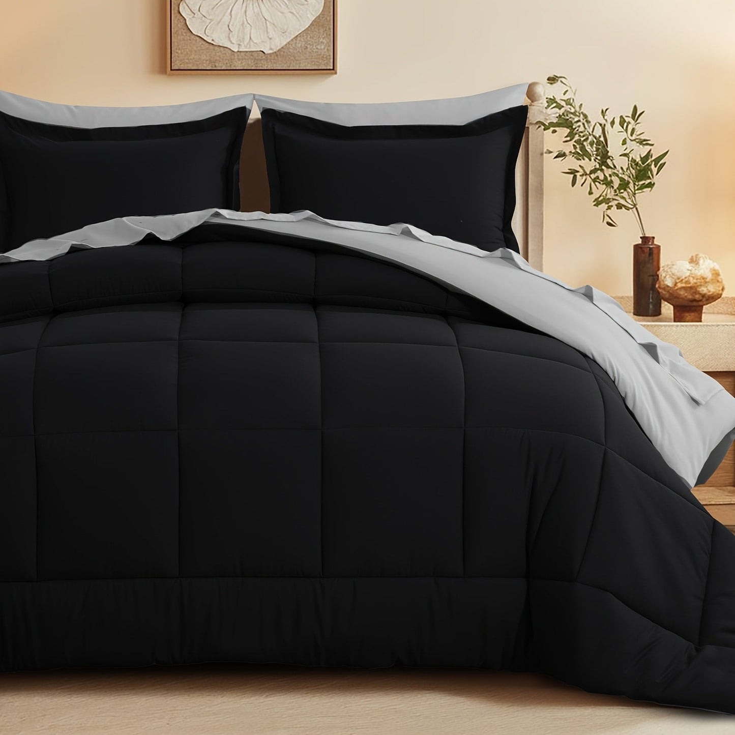 7 Piece Comforter Set Luxury Soft Fluffy Bedding All Season Bed in a Bag with Comforter Fitted Sheet Flat Sheet Pillowcases Hypoallergenic