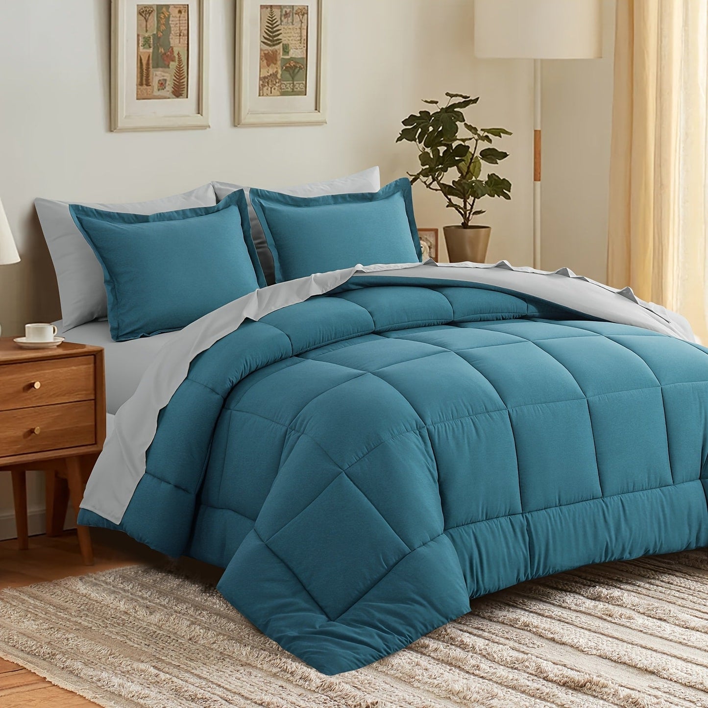 7 Piece Comforter Set Luxury Soft Fluffy Bedding All Season Bed in a Bag with Comforter Fitted Sheet Flat Sheet Pillowcases Hypoallergenic