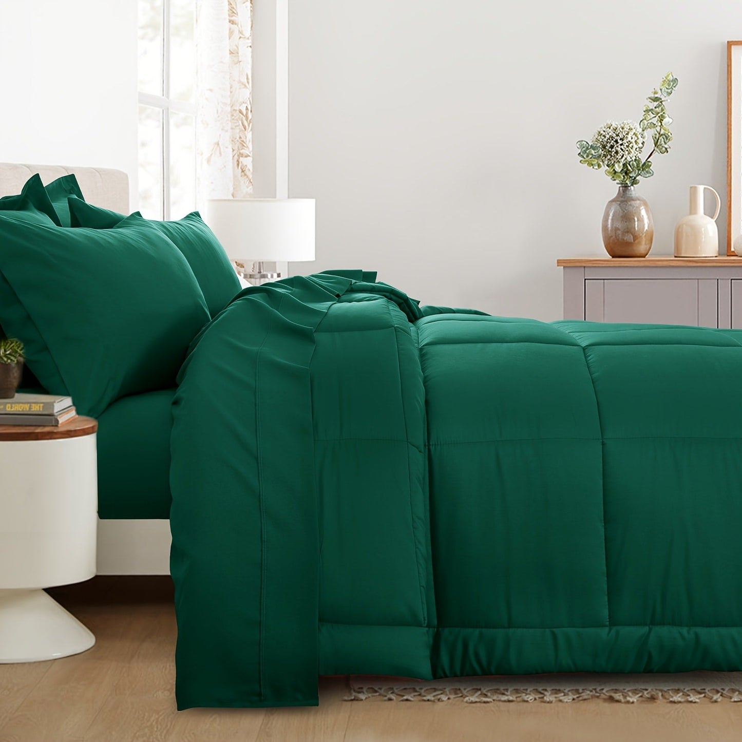 7 Piece Comforter Set Luxury Soft Fluffy Bedding All Season Bed in a Bag with Comforter Fitted Sheet Flat Sheet Pillowcases Hypoallergenic