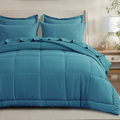 7 Piece Comforter Set Luxury Soft Fluffy Bedding All Season Bed in a Bag with Comforter Fitted Sheet Flat Sheet Pillowcases Hypoallergenic