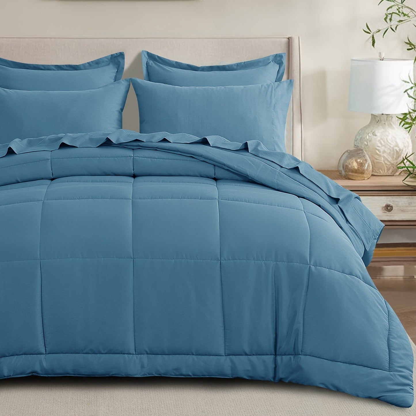 7 Piece Comforter Set Luxury Soft Fluffy Bedding All Season Bed in a Bag with Comforter Fitted Sheet Flat Sheet Pillowcases Hypoallergenic
