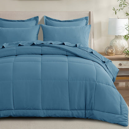 7 Piece Comforter Set Luxury Soft Fluffy Bedding All Season Bed in a Bag with Comforter Fitted Sheet Flat Sheet Pillowcases Hypoallergenic