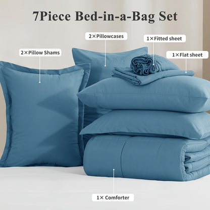 7 Piece Comforter Set Luxury Soft Fluffy Bedding All Season Bed in a Bag with Comforter Fitted Sheet Flat Sheet Pillowcases Hypoallergenic