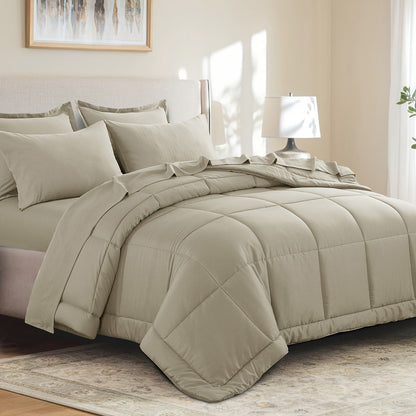 7 Piece Comforter Set Luxury Soft Fluffy Bedding All Season Bed in a Bag with Comforter Fitted Sheet Flat Sheet Pillowcases Hypoallergenic
